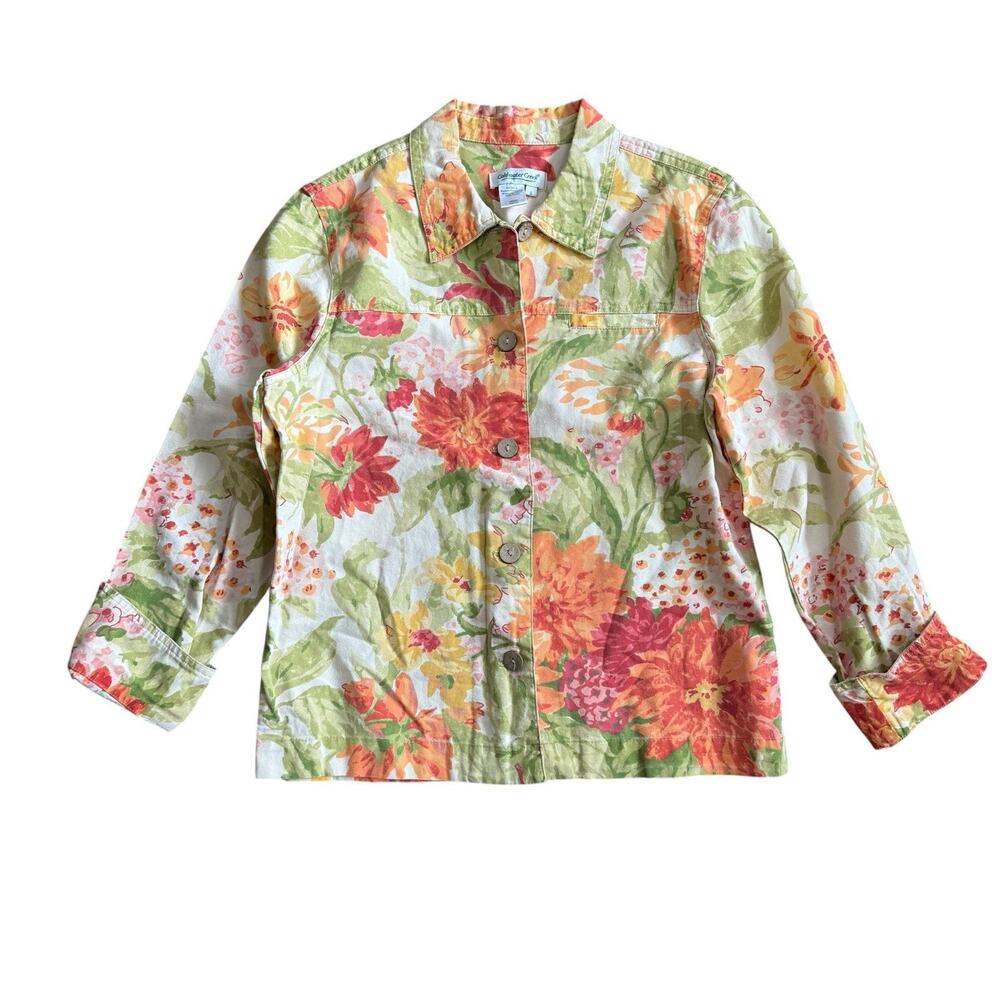 Coldwater Creek Orange Floral Design Button Blazer Jacket